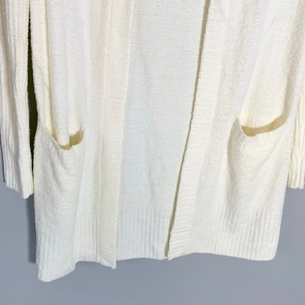 Barefoot Dreams CozyChic Lite Cardigan Women‎ XS Cream Hooded Open Front Pockets - Picture 6 of 11